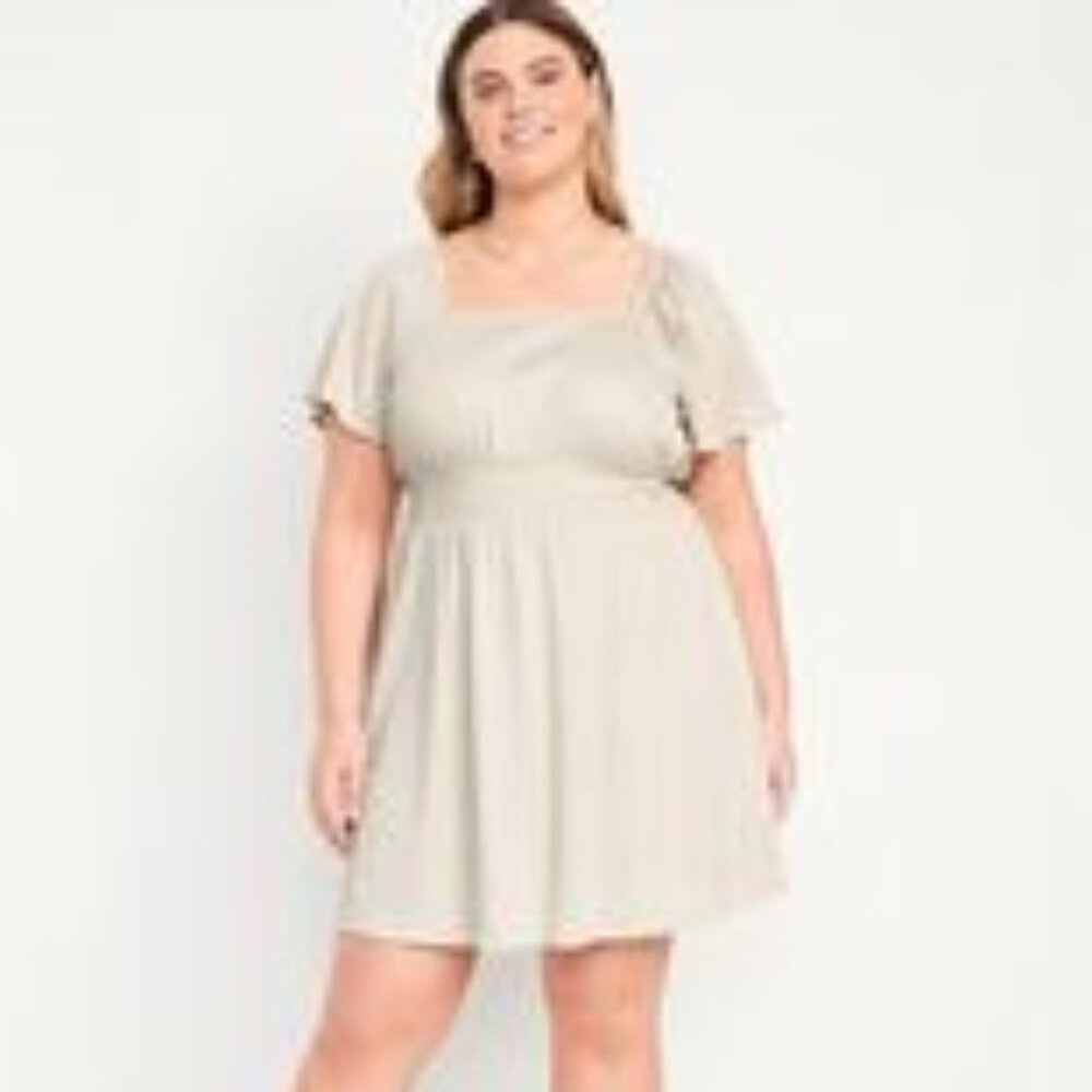 Waist-Defined Flutter-Sleeve Mini Dress Size Medium